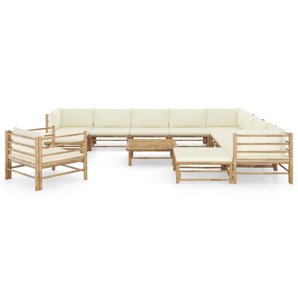 12-Delige Loungeset Met Witte Kussens Bamboe