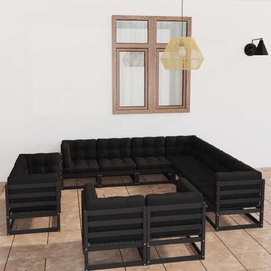 1 Loungeset Met Kussens Massief Grenenhout