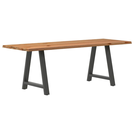 Eettafel Met Natuurlijke Rand 220X80X74 Cm Massief Eikenhout Antraciet