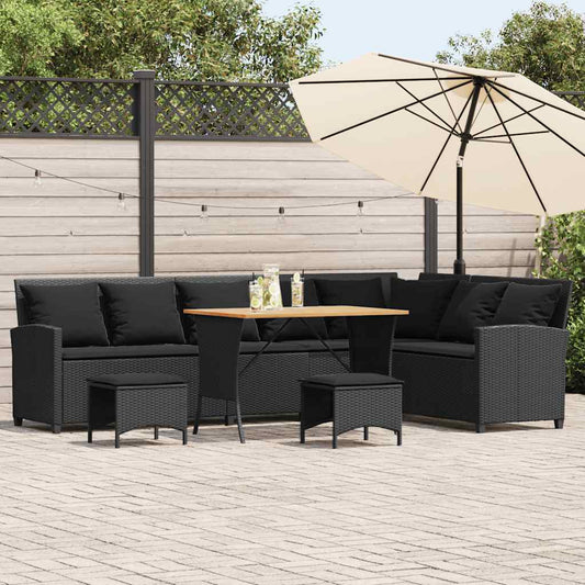 4-Delige Tuinbankstel Met Kussens L-Vormig Poly Rattan